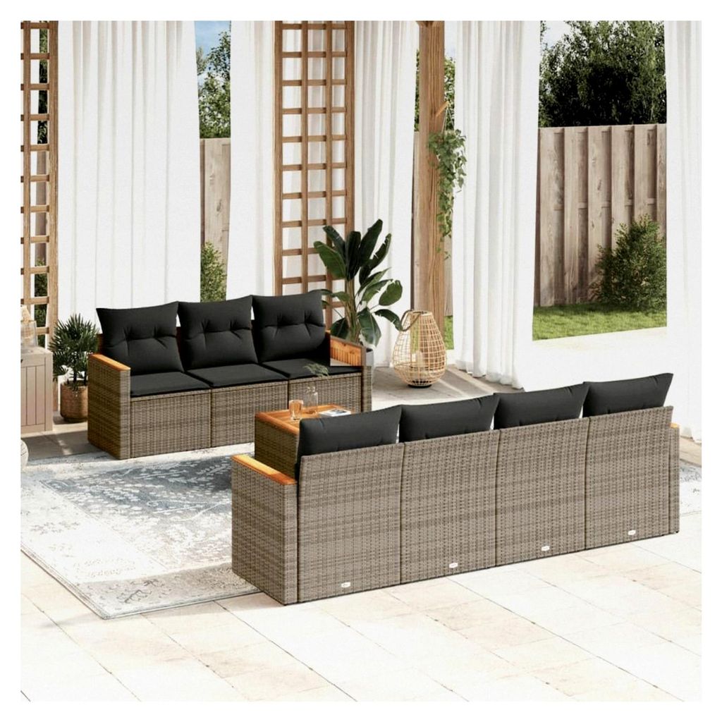 8-teiliges Garten-Sofagarnitur mit Kissen, Lounge Sofa für den Außenbereich, Gartenmöbel Set in Grau aus Poly Rattan