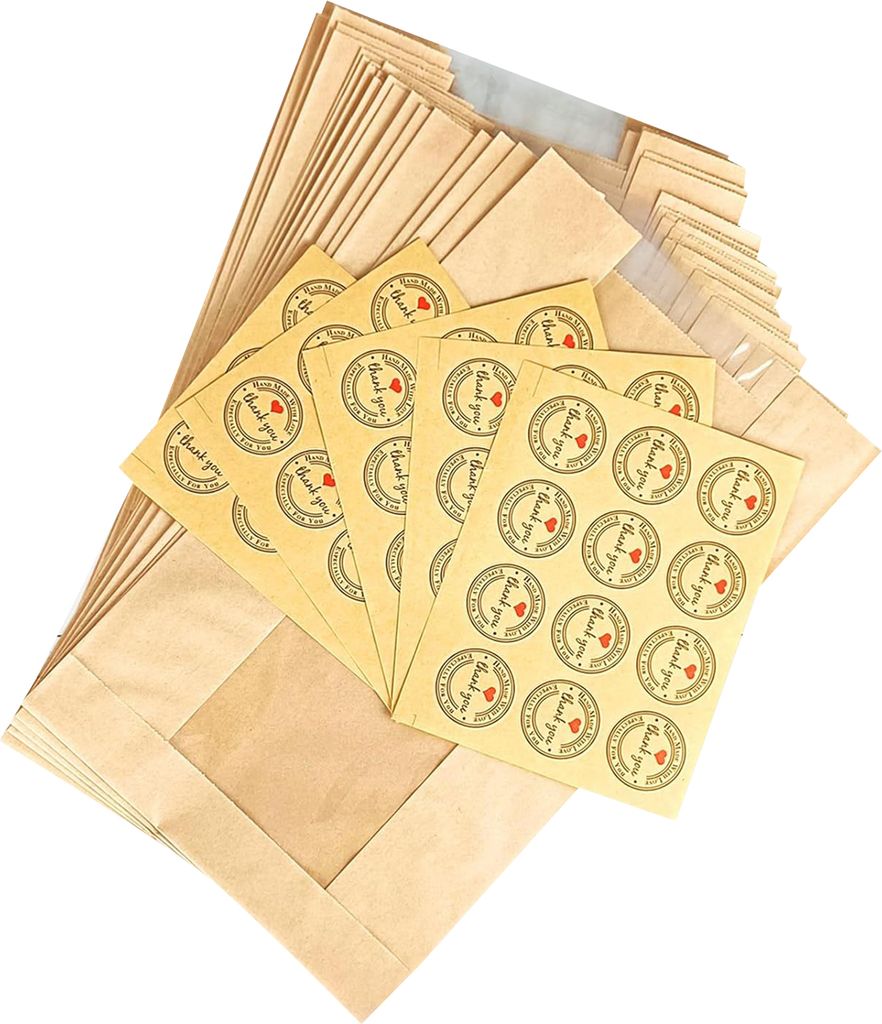 50 Stück selbstgemachte Brottüten mit Fenster, lebensmittelecht, BPA-frei, für Lebensmittelverpackungen, Aufbewahrungsbeutel, Papierbäckereitüten