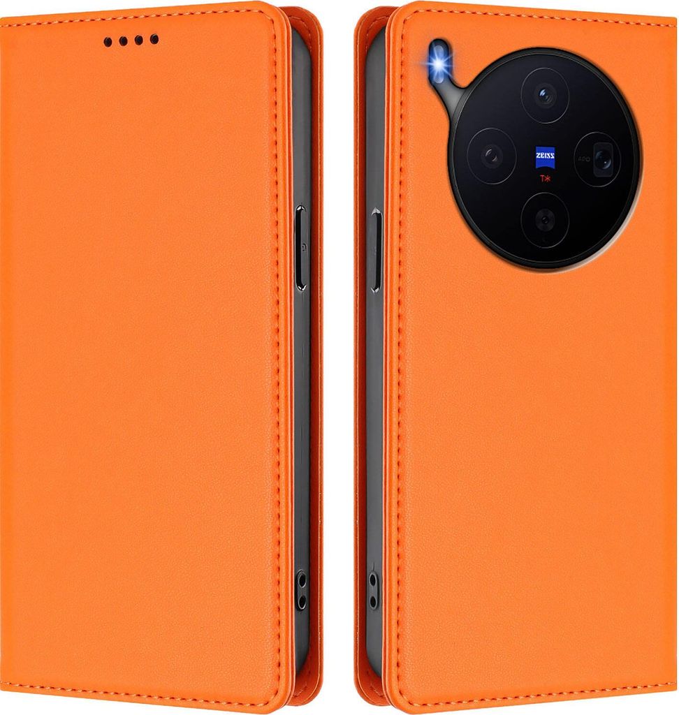 Handyhülle für vivo X300, Kunstleder Klapphülle Stoßfeste Magnetische Hülle mit Ständer Orange