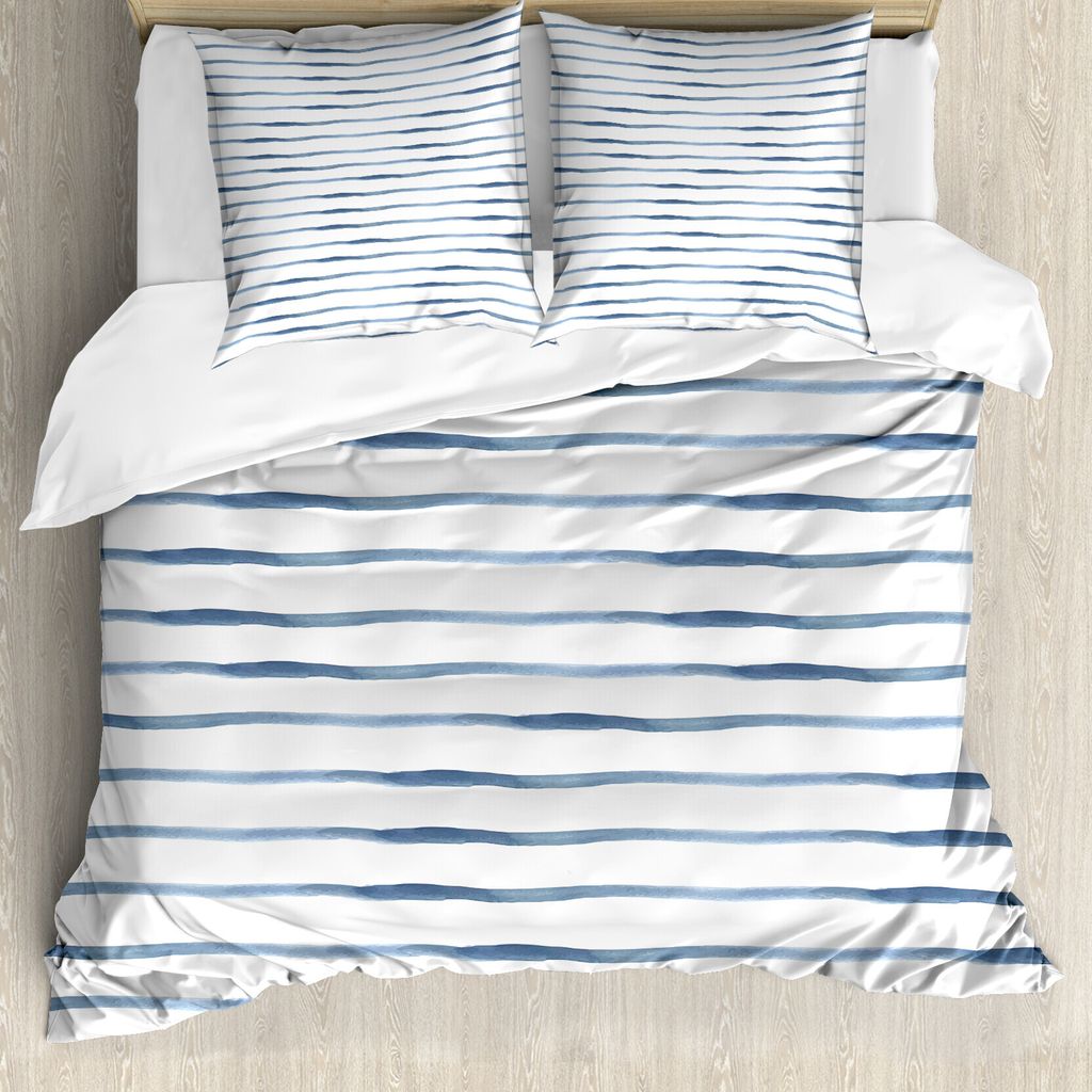 ABAKUHAUS Harbor-Streifen Bettbezug, Zusammenfassung Ozean, Milbensicher Allergiker geeignet mit Kissenbezügen, 155 cm x 220 cm - 80 x 80 cm, Nach...
