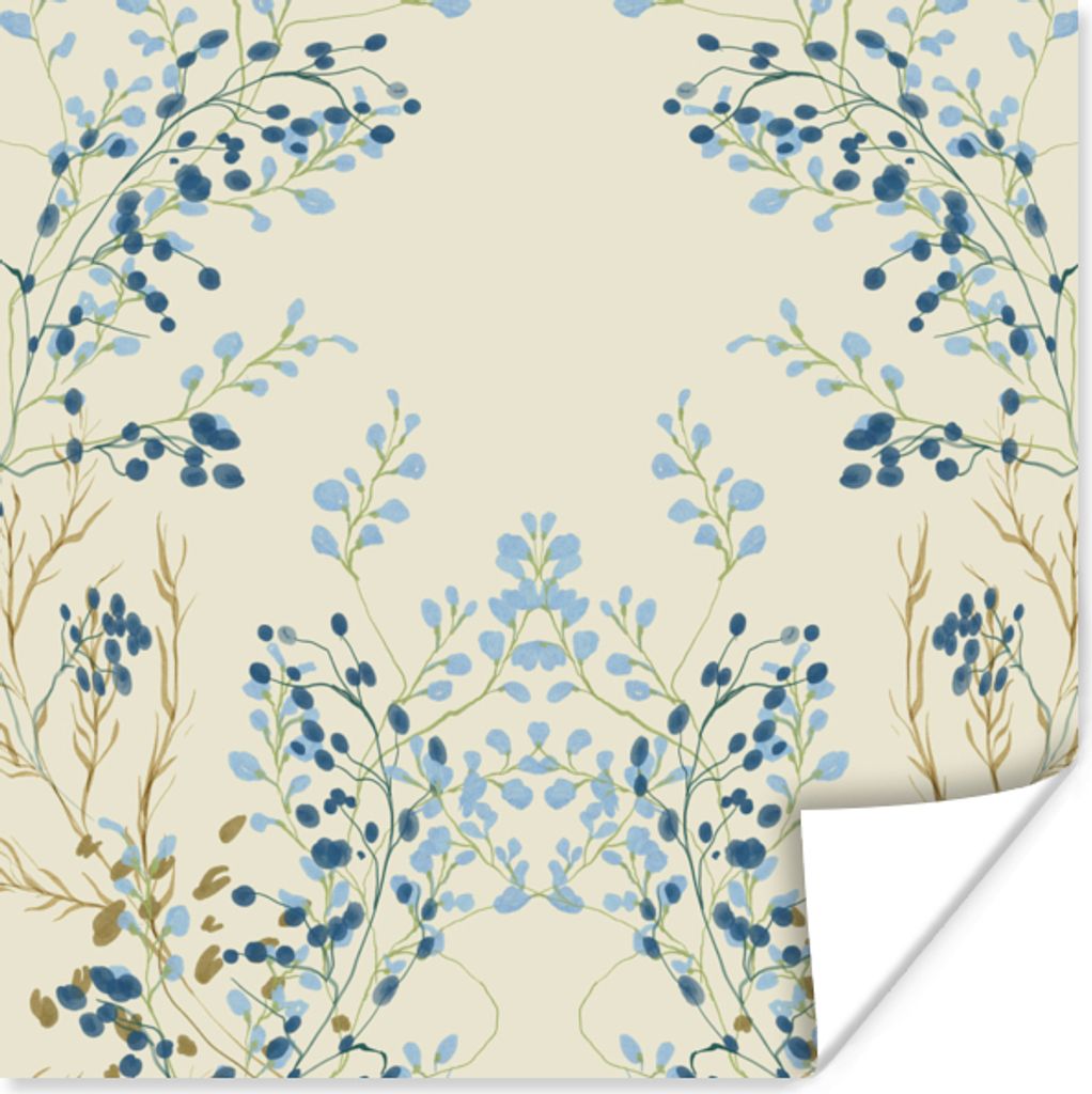 MuchoWow Poster Blau - Beige - Pastell - Blätter 50x50 cm - Wohnzimmerdekoration