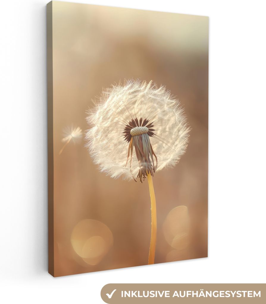 Leinwand Bilder 20x30 cm - Blumen - Löwenzahn - Beige, Wandbilder, Wanddeko Wohnzimmer, Bild