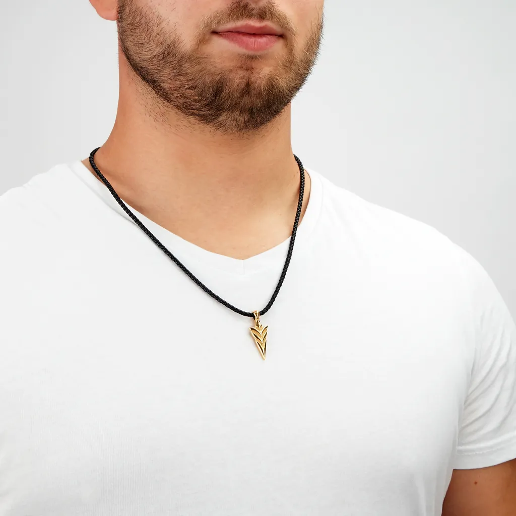Collana Pelle Uomo SERASAR Freccia Oro 50cm - Accessorio Maschile Elegante