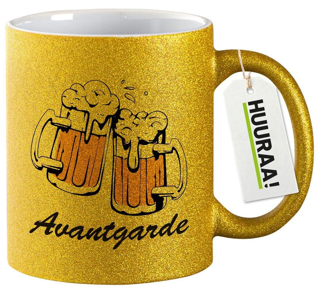 Huuraa Glitzertasse Avantgarde Schützenfest 330ml Gold Keramik Kaffeebecher Geschenkidee