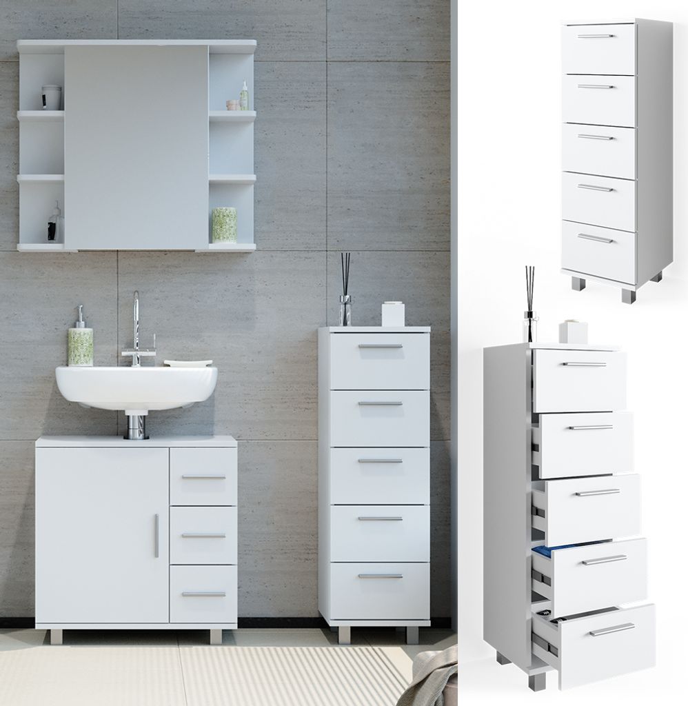 Vicco Badschrank Ilias, 30 x 95 cm, Weiß Produktbild 2