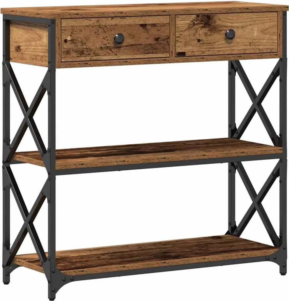 Tavolo Consolle Eco-Friendly Legno Recuperato e Ferro 75x28x75