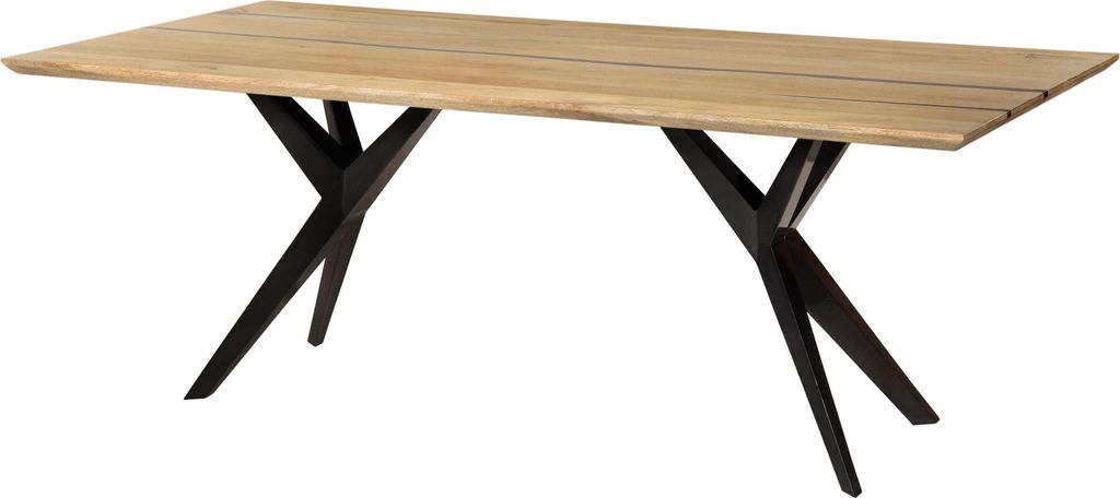 MASSIVMOEBEL24 Esstisch Mango 180x90x76 natur lackiert / Epoxid schwarz, Sterngestell anthrazit glänzend EPOXY