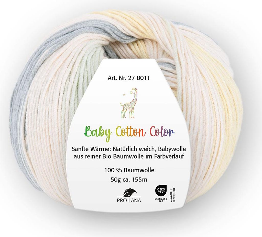 Pro Lana BABY Baumwolle Color 50 g 100 % Baumwolle Babywolle speichelecht 155 m Farbe 02