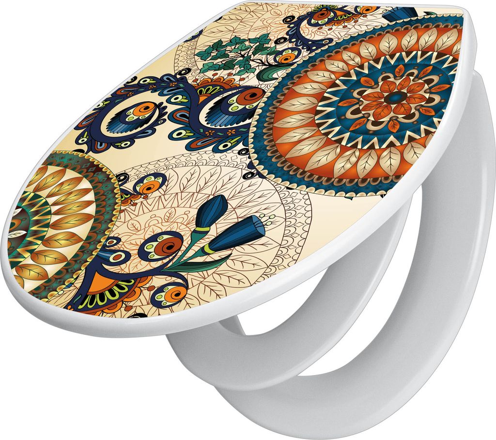 banjado Familien WC Sitz mit Absenkautomatik 37x44,5x5cm -Modernes Mandala - Klodeckel/Klobrille mit kindersitz aus hochwertigem Polypropylen - uni...