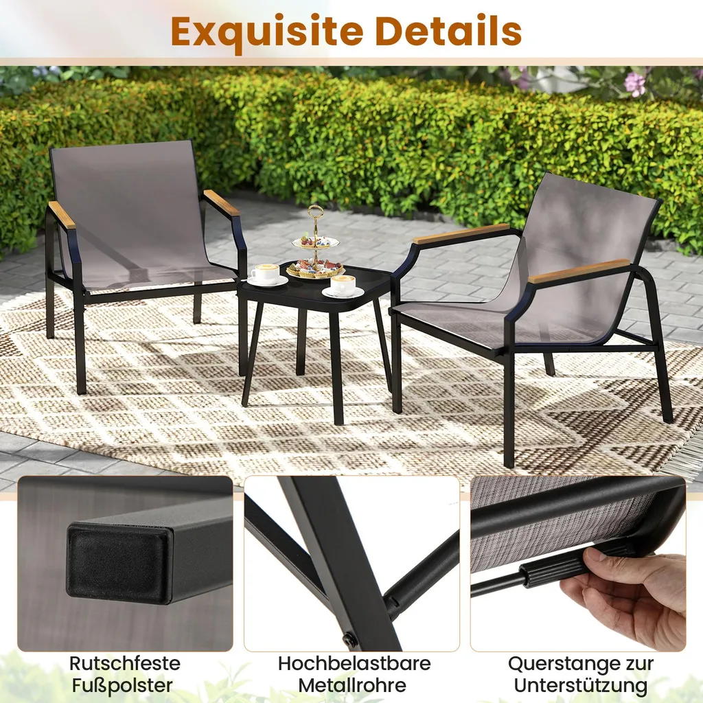 Ensemble de jardin robuste en tissu avec 2 chaises et table basse - 7
