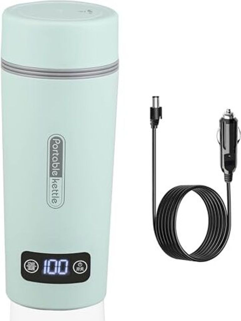 Tragbare wasserkocher für auto,12v/500ml& 40100°C einstellbar,reisewasserkocher&80W Schneller Warmwasserbereiter,Anti-Trockenbrand-Schutz,für auto
