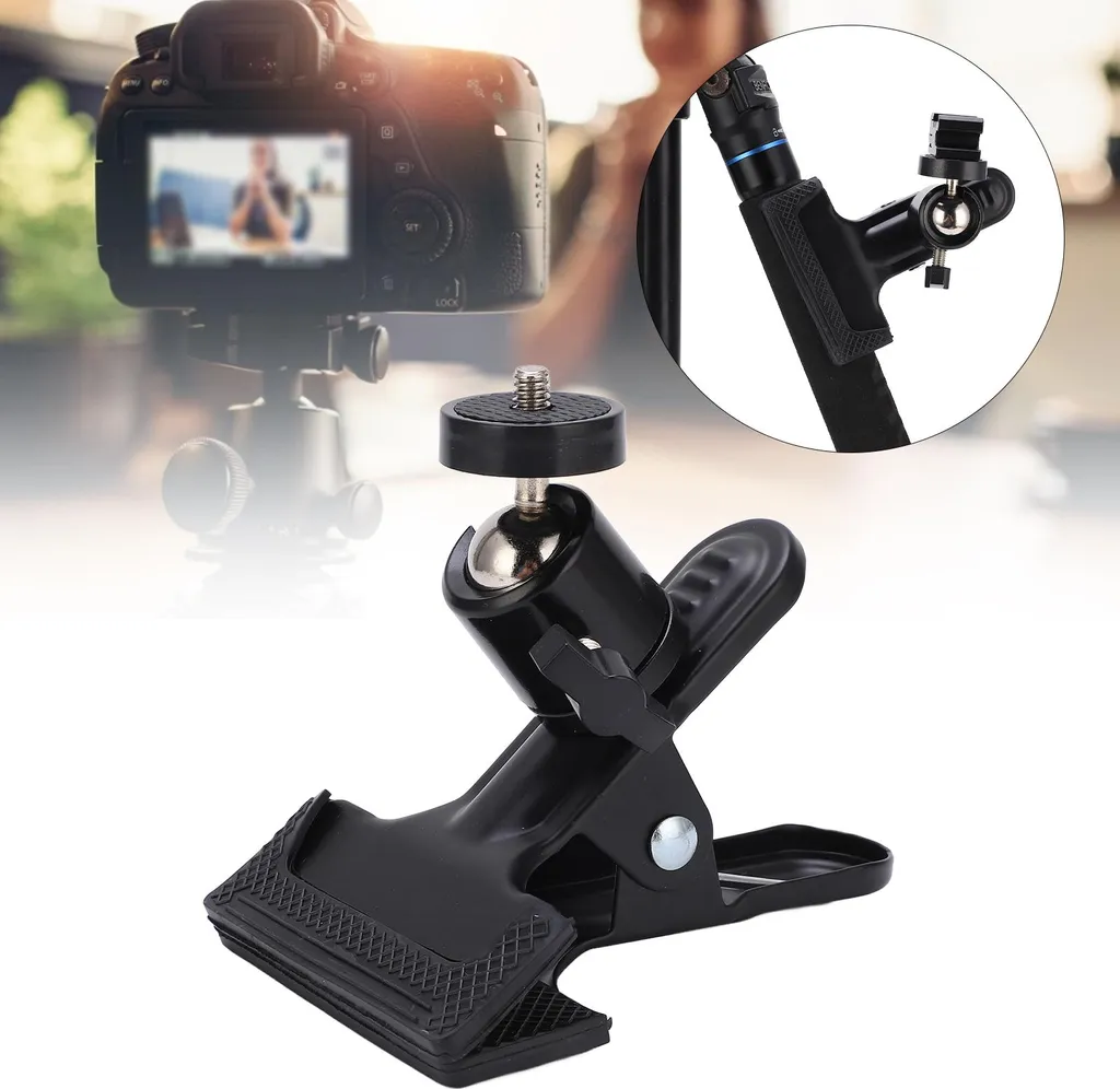 Morsetto clip per fotocamera ruotabile a 360°, supporto riflettore flash con base slitta flash per accessori - 3