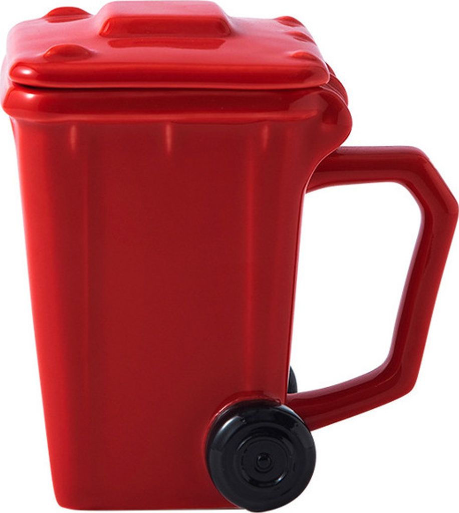 Kreative Keramiktasse Keramische Mülltonne Kaffeetassen Bürotasse Lustige Kaffeebecher, Rot