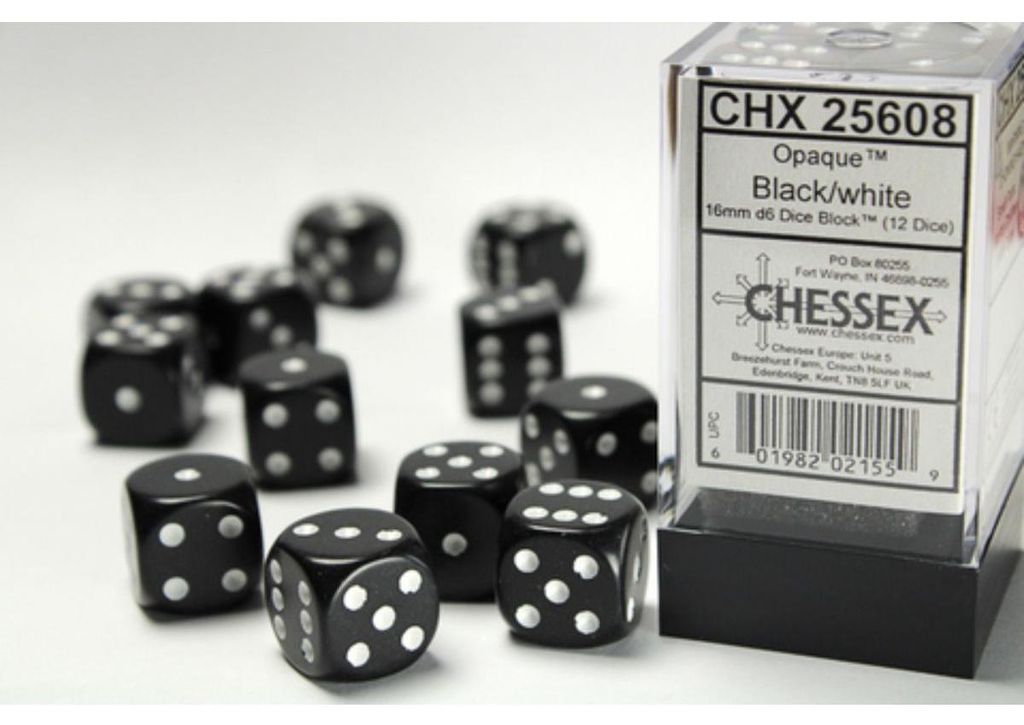 Chessex 25608, Würfelsatz, Schwarz, Weiß, Unisex, Produktbild 