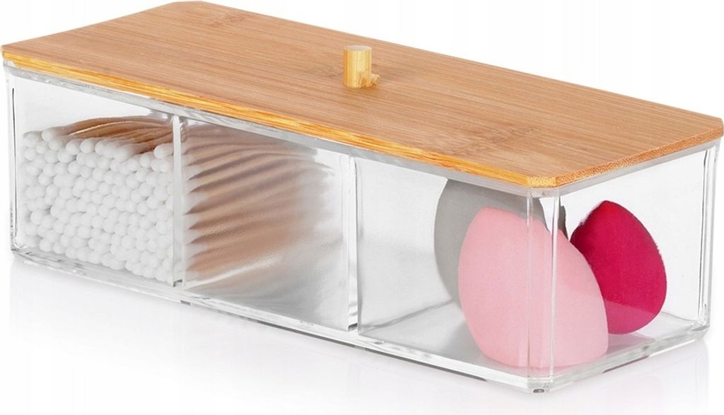 Orion Makeup Organizer Whitney transparent Bambusdeckel 3 Fächer Kosmetikbox