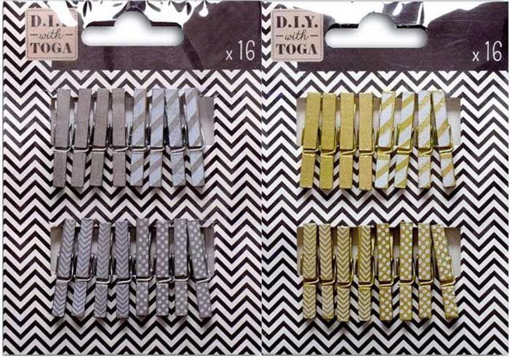 32 Mini-Holz-Wäscheklammern - gold & silber