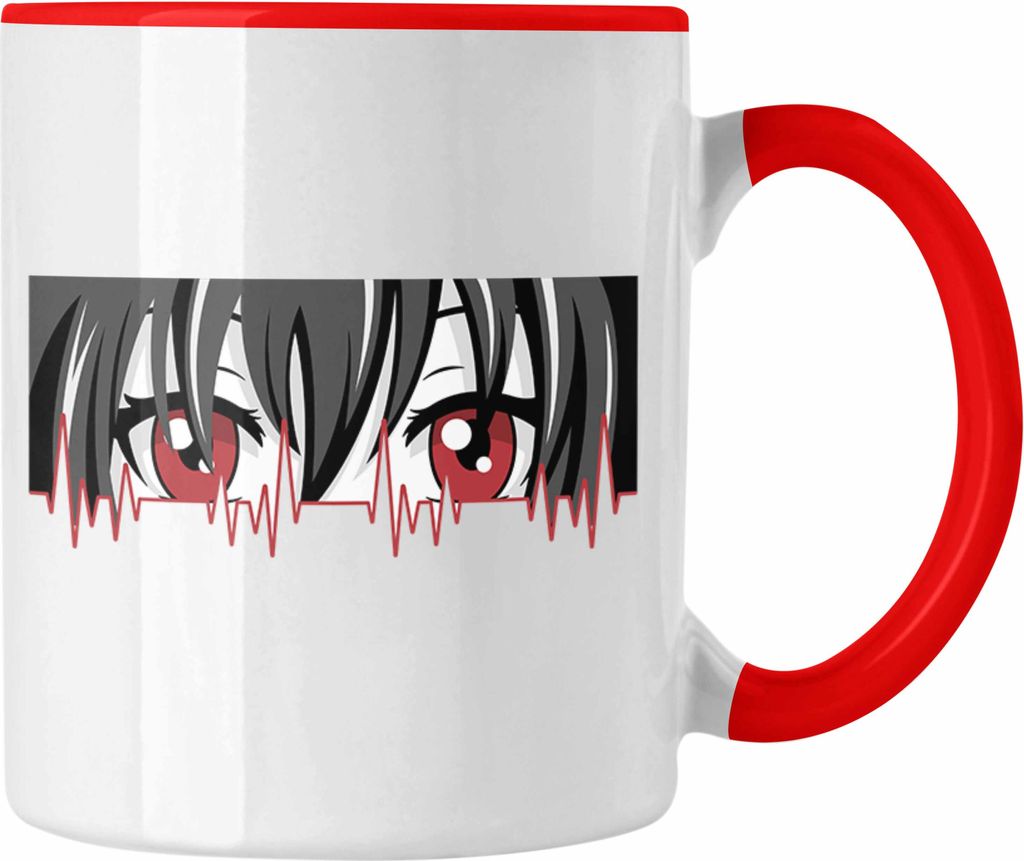 Trendation - Anime Herzschlag Tasse Geschenk für Anime Fans Hobby Geschenkidee (Rot)