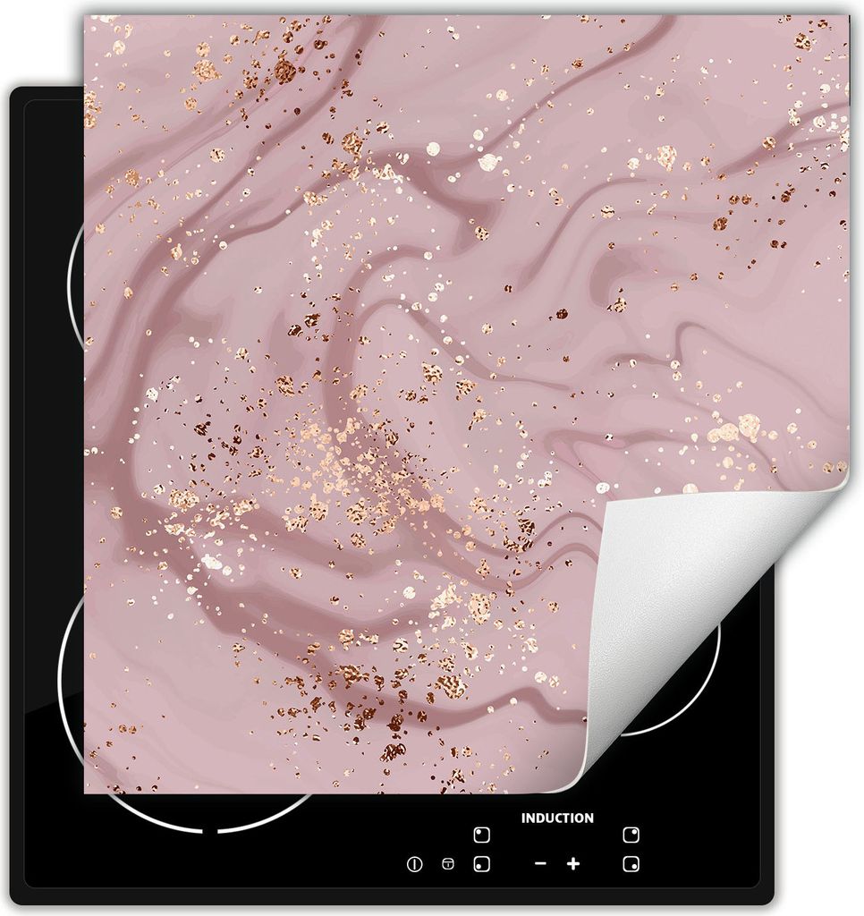 DarHaus Herdabdeckplatte 60x52 cm Anti Rutsch Matte Aufrollbar, Rosa - Marmor