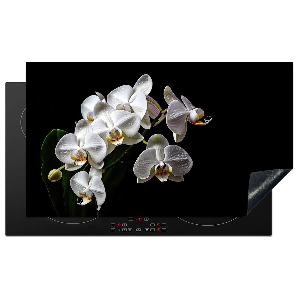 KitchenYeah Herdabdeckplatte Orchidee - Blumen - Weiß - Natur - Schwarz , 91x52cm, Küche Deko, Glaskeramikkochfeld Herdabdeckung, Abdeckplatte ...