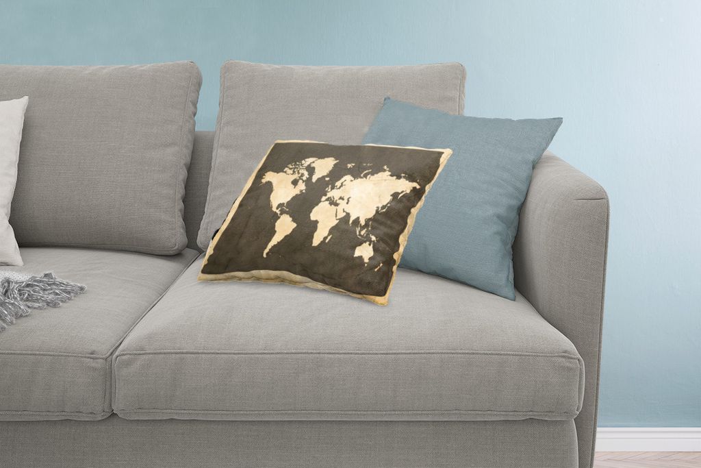 MuchoWow Zierkissen Sofakissen Wohnzimmer Dekokissen 60x40 cm Weltkarte - Vintage - Marmor - Kopfkissen - Polster mit Foto