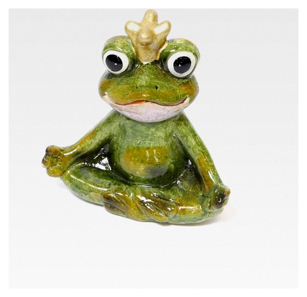Gartenfigur Froschkönig im Schneidersitz meditierend H 12,5 cm Keramik grün