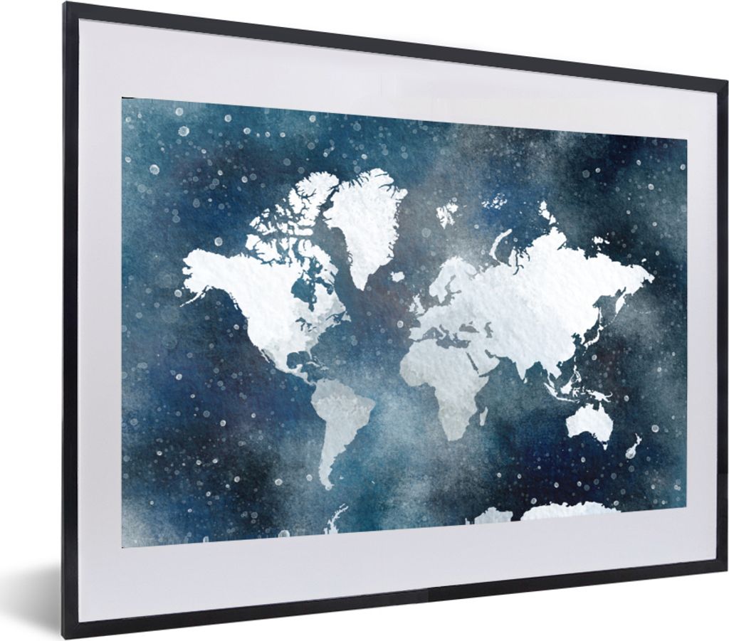 MuchoWow MuchoWow Gerahmtes Poster Weltkarte - Sternenhimmel - Aquarell 60x40 cm - Poster mit zchwarzem Bilderrahmen - Schlafzimmer - Plakat in...