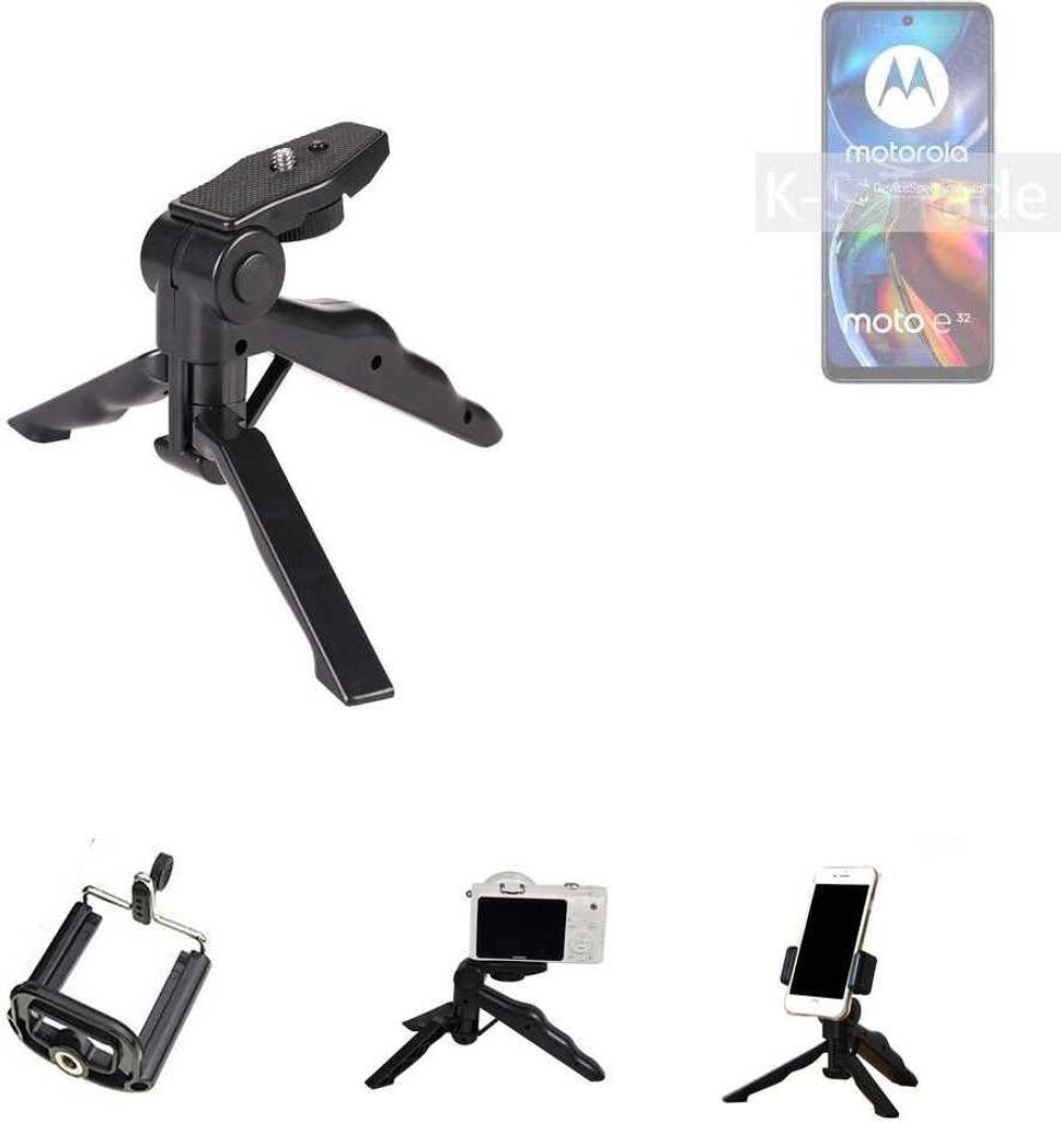 K-S-Trade Stativ Tisch-Ständer Dreibein Handy-Stativ Ständer kompatibel mit Motorola Moto E32 Mini-Stativ Smartphone Tripod Handy-Stativ aus Plastik