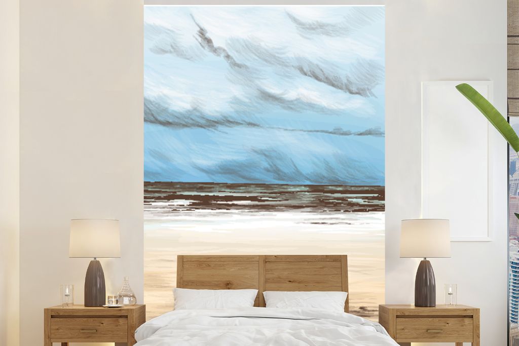 MuchoWow Fototapete für Wohnzimmer oder Schlafzimmer Wandtapete Vinyl Motivtapete Himmel - Strand - Meer - 225x350 cm - Schlafzimmer tapete