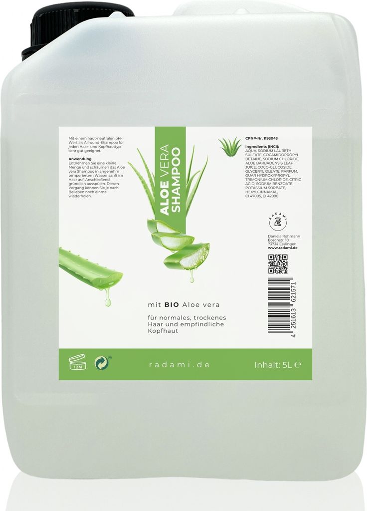 Aloe Vera Shampoo Bio AloeVera für trockenes Haar und empfindliche Kopfhaut Kanister 5L