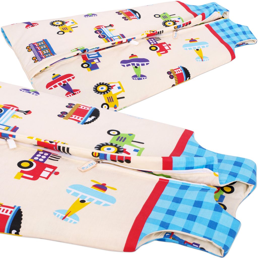 Schlafsack für Kinder bis 2 Jahre mit Beinlöchern BOBO - bunte Fahrzeuge