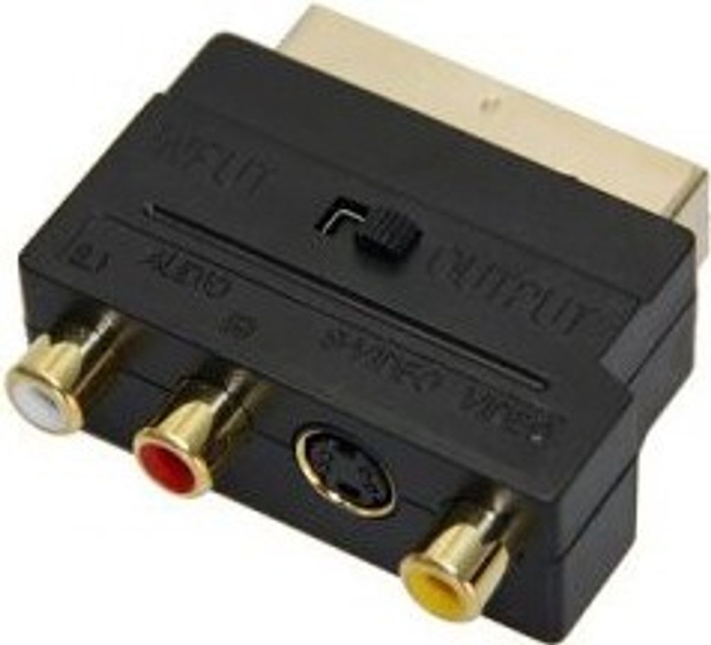 Goobay Scart zu Composite Audio Video und S-Video Adapter, IN/OUT - Scart-Stecker (21-Pin) > 3x Cinch-Buchse + Mini-DIN 4-Buchse (S-Video)