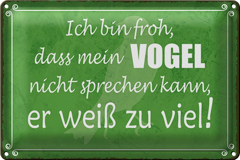 Blechschild Spruch 40x30cm froh mein Vogel nicht sprechen