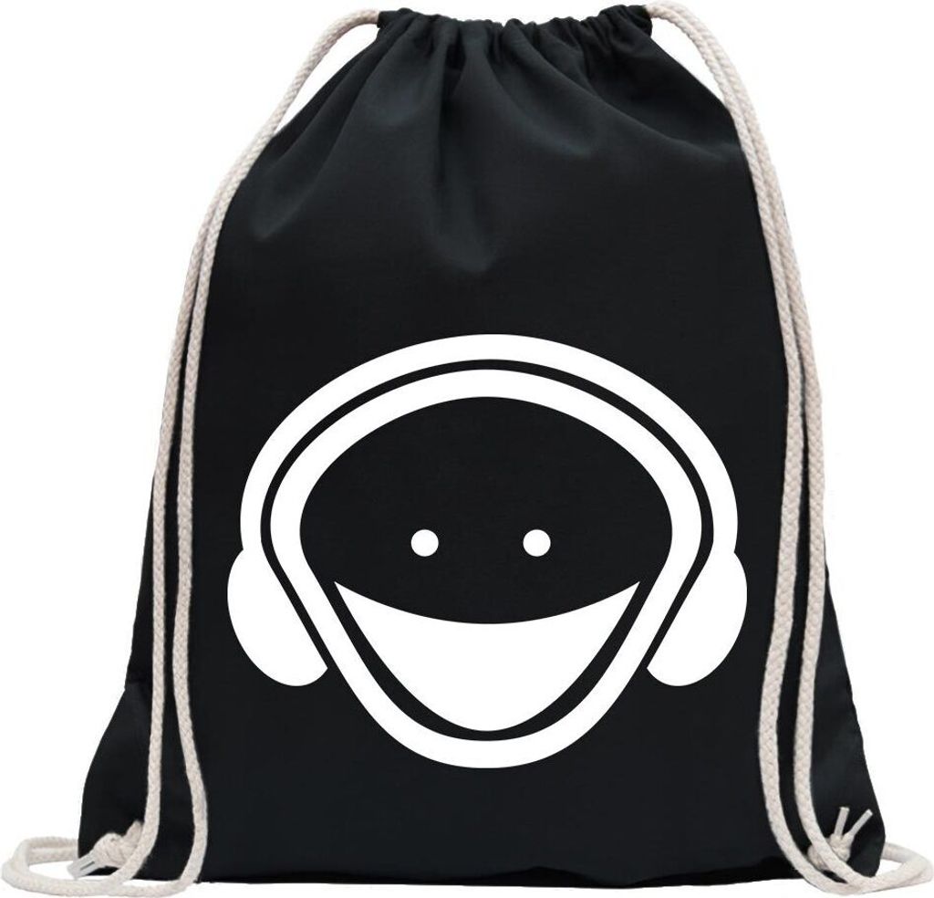 Kiwistar - Turnbeutel - schwarz - Music/Bass - Fun Rucksack Sport Beutel Gymsack Baumwolle mit Ziehgurt