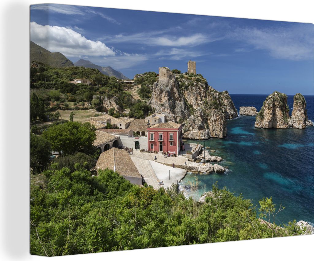 OneMillionCanvasses - Leinwandbilder - 140x90 cm, Ein Gebäude am Ionischen Meer, Wandbilder Kunstdruck Wanddekoration - Foto auf Leinwand - Gem...
