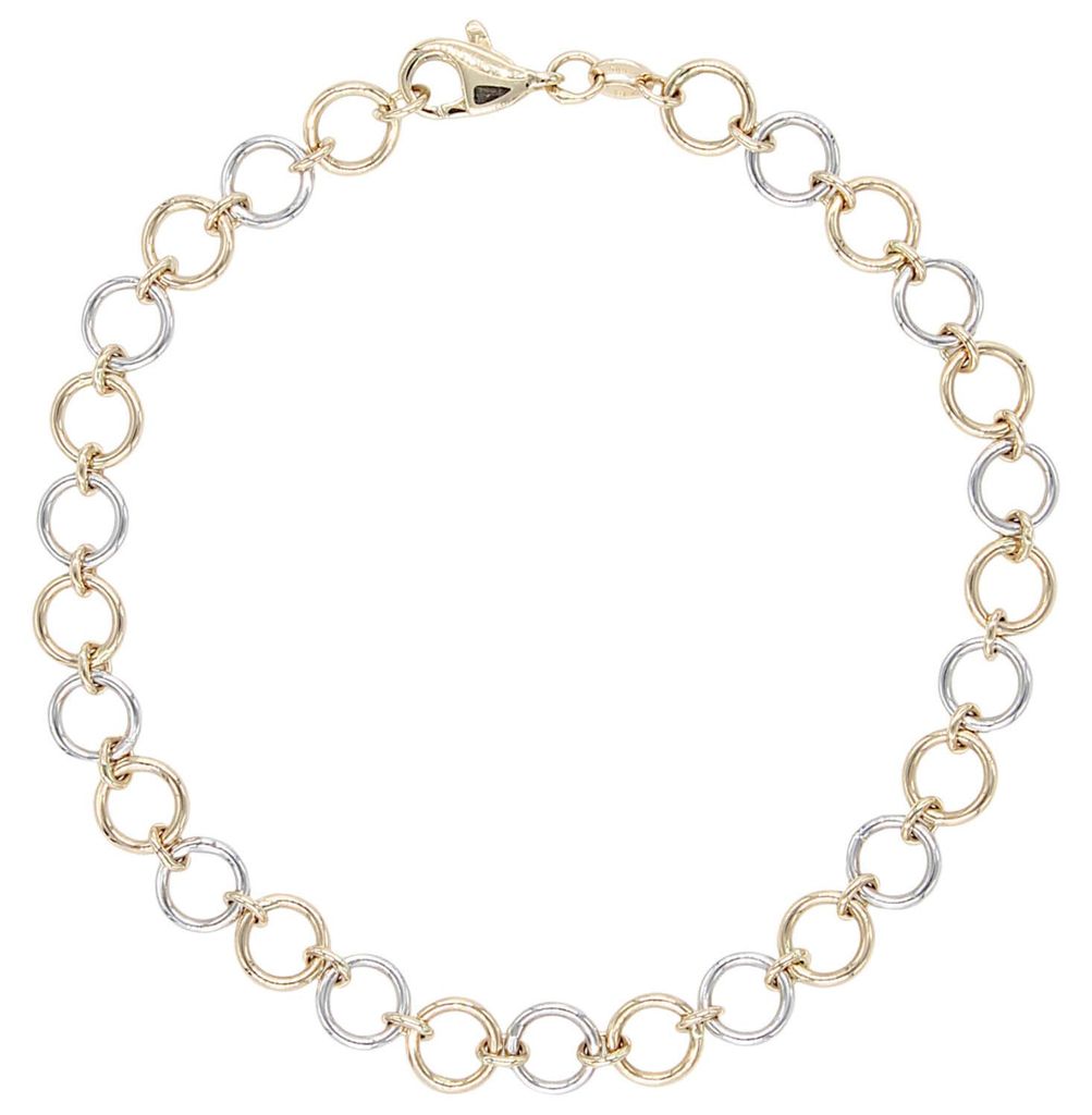 6,1mm Armband aus Kreisen 585 Gold gelb/weiß bicolor 19cm Armkette Armschmuck