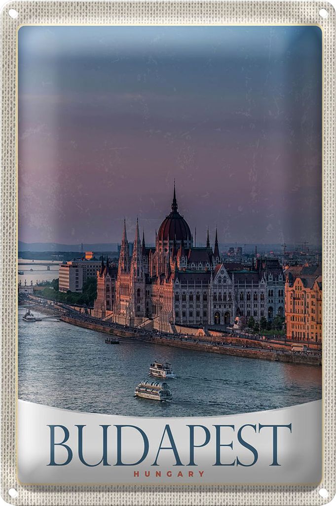 Blechschild Reise 20x30cm Aussicht auf Budapest Kirche Ungarn