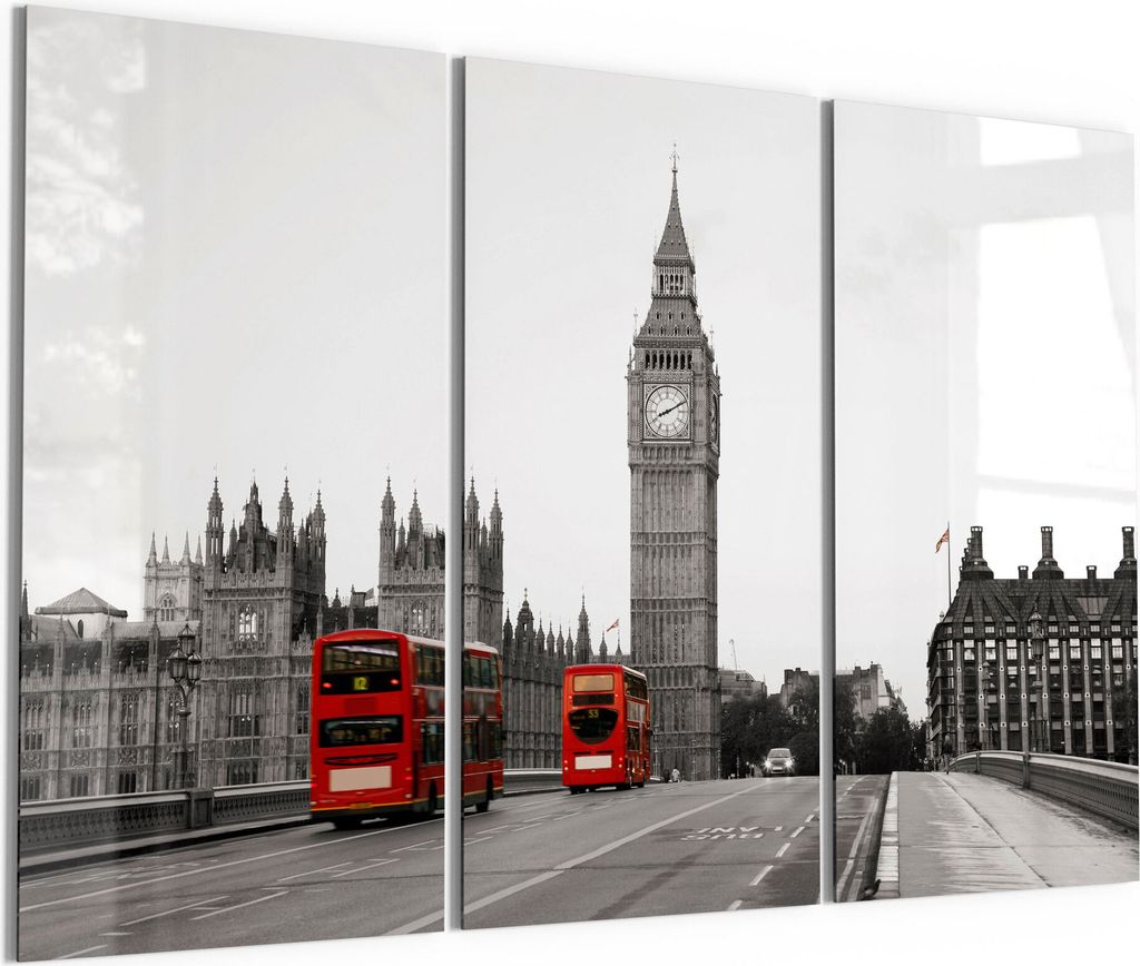 DEQORI Glasbild Echtglas 3x50x100 cm 'Rote Busse vor Big Ben' Wandbilder XXL groß