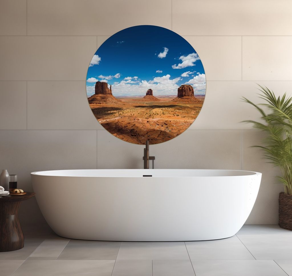 Wallario wasserfestes Poster selbstklebend 90 x 90 cm, Monument Valley, Badezimmerposter Spritzschutz mit Hochglanzoberfläche in Glasoptik