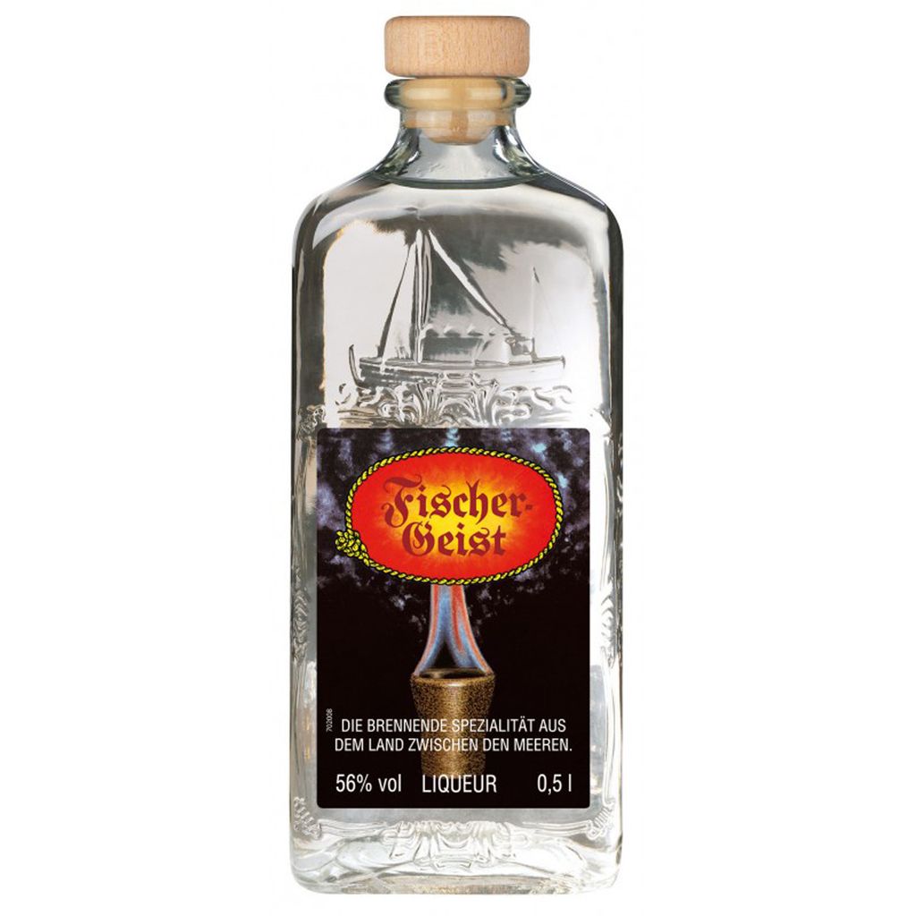 A clear, well-lit studio shot of a bottle of Fischer Geist liqueur against a white background.