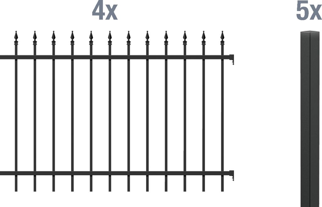 Alberts Zierzaun - Komplettset Chaussee, Höhe 120 cm, Länge 8 m, matt schwarz, zum Einbetonieren
