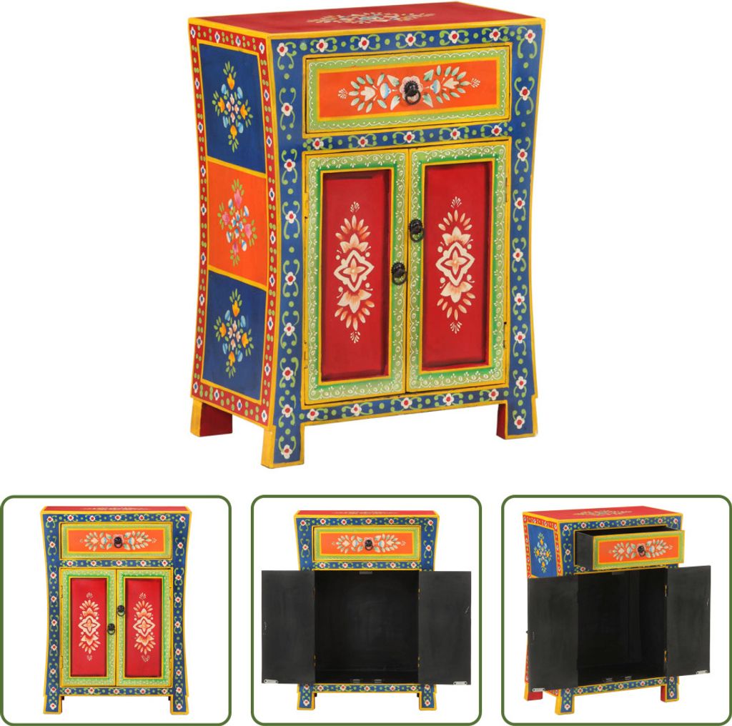 The Living Store Sideboard Handbemalt 54x30x74 cm Massivholz Mango