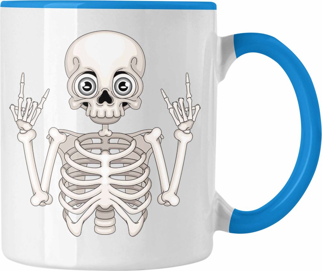 Trendation - Lustige Tasse Rock n Roll Fans: Tasse Skelett Geschenkidee (Blau)