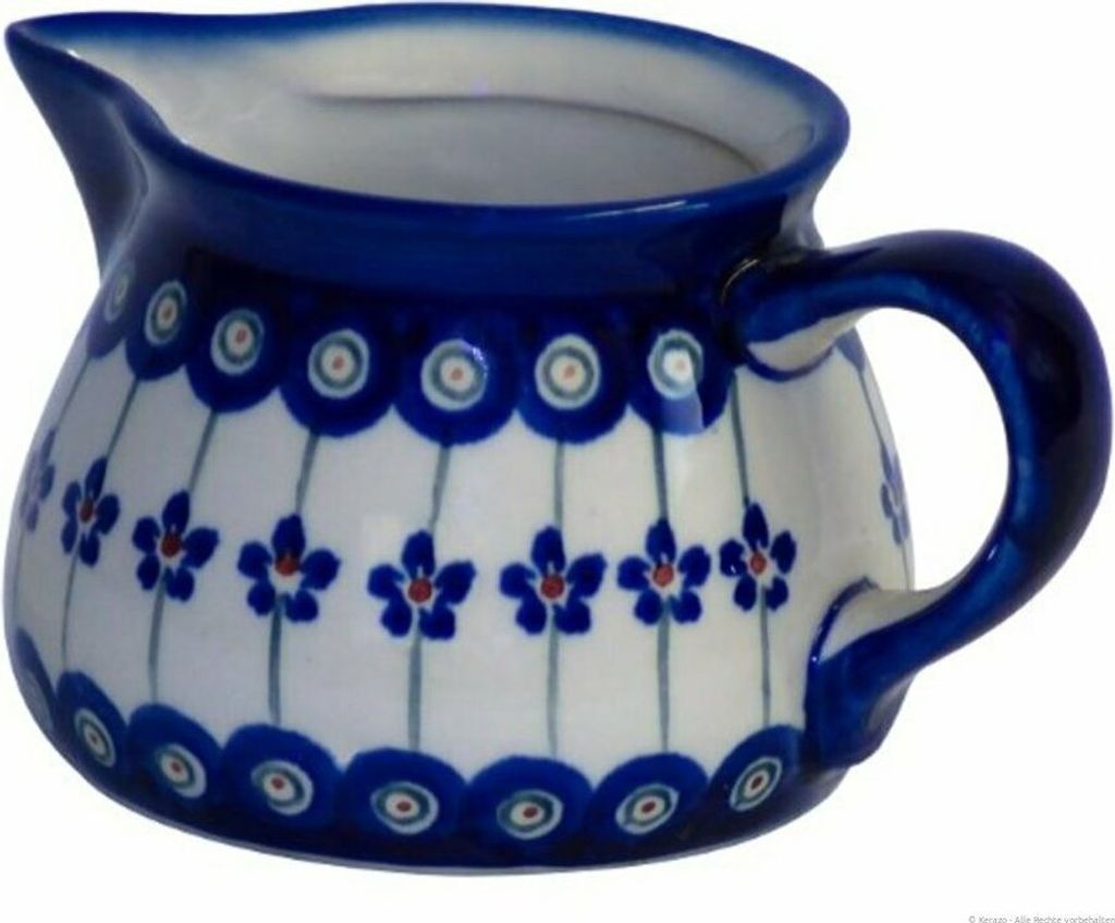 Bunzlauer Keramik 400 ml Milchkännchen Sahnekännchen – klassisch kompakt, gedrungen, bauchig, Dekor 166a