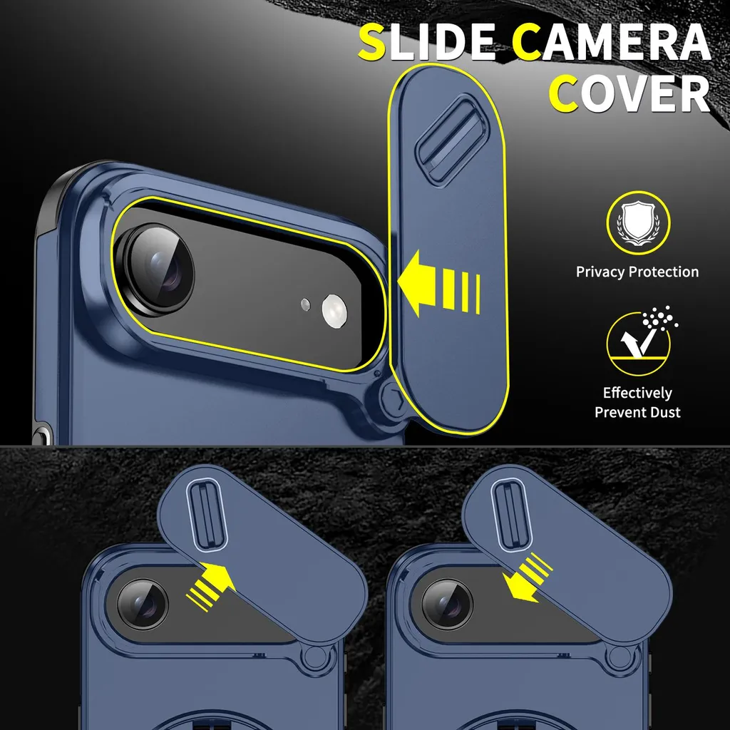 Custodia a doppio strato per iPhone Air, con copertura scorrevole della fotocamera e supporto magnetico ad anello Blu - 2