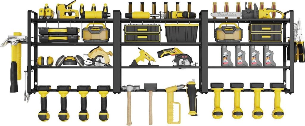 AcornFort W-1703 4 Etagen 120cm XL Größe Wandregal Metall Schwere Garage Werkzeug Werkstatt Organizer 12 Steckplätze Akkuschrauber Halterung Wan...