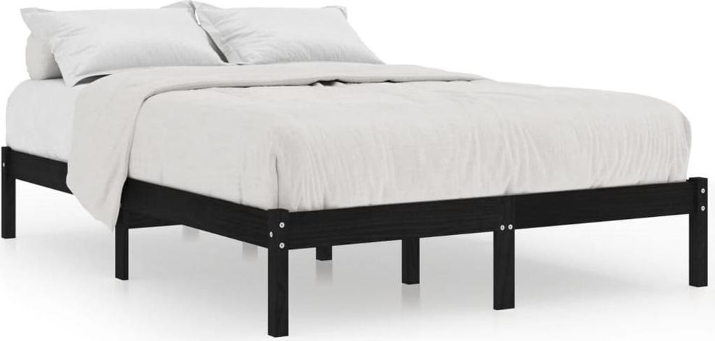 vidaXL Massivholzbett Schwarz Kiefer 200x200 cm