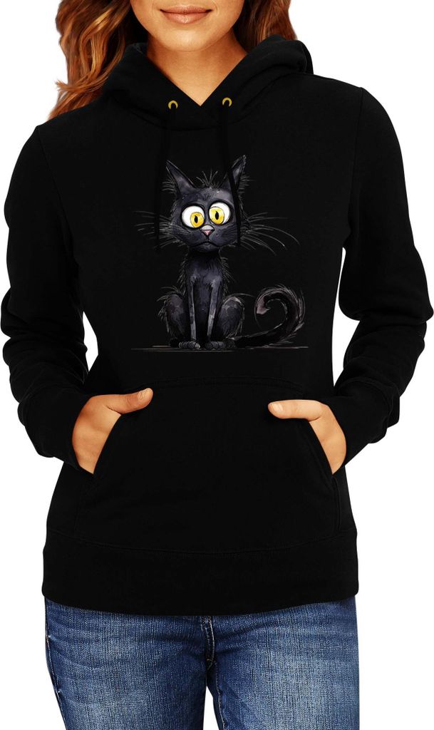 Damen Kapuzenpullover Funny Cats Breeds Bombay Cat 014, Lady L / Schwarz
