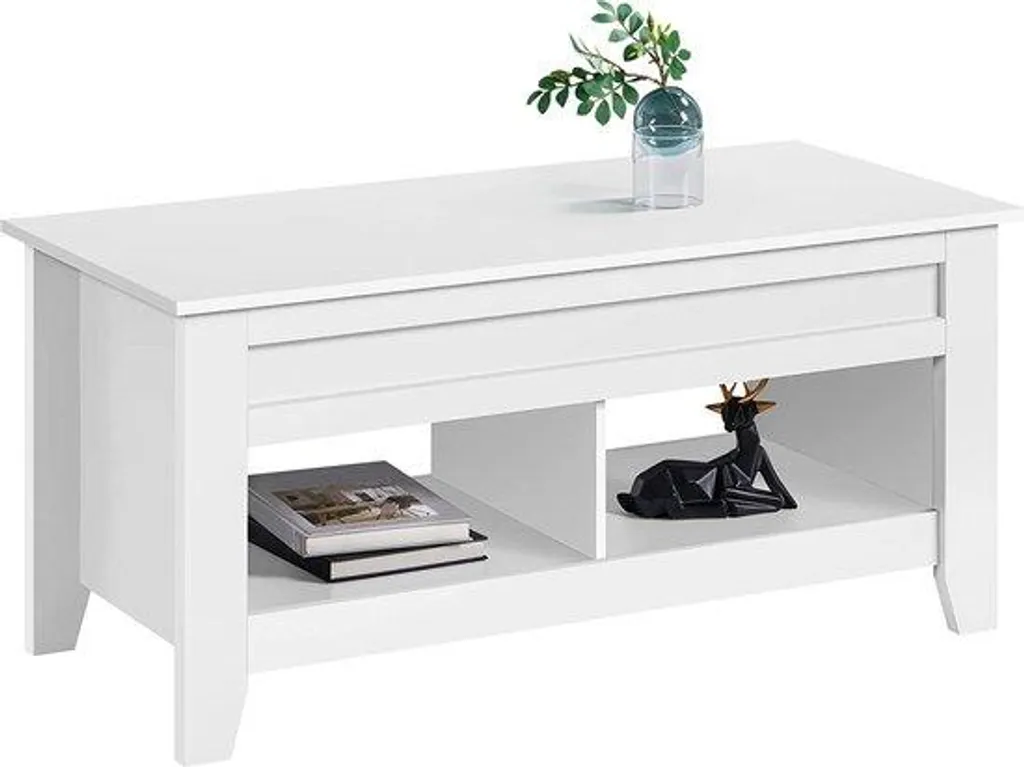 Gagnez de la place avec cette table basse avec rangement bois blanc