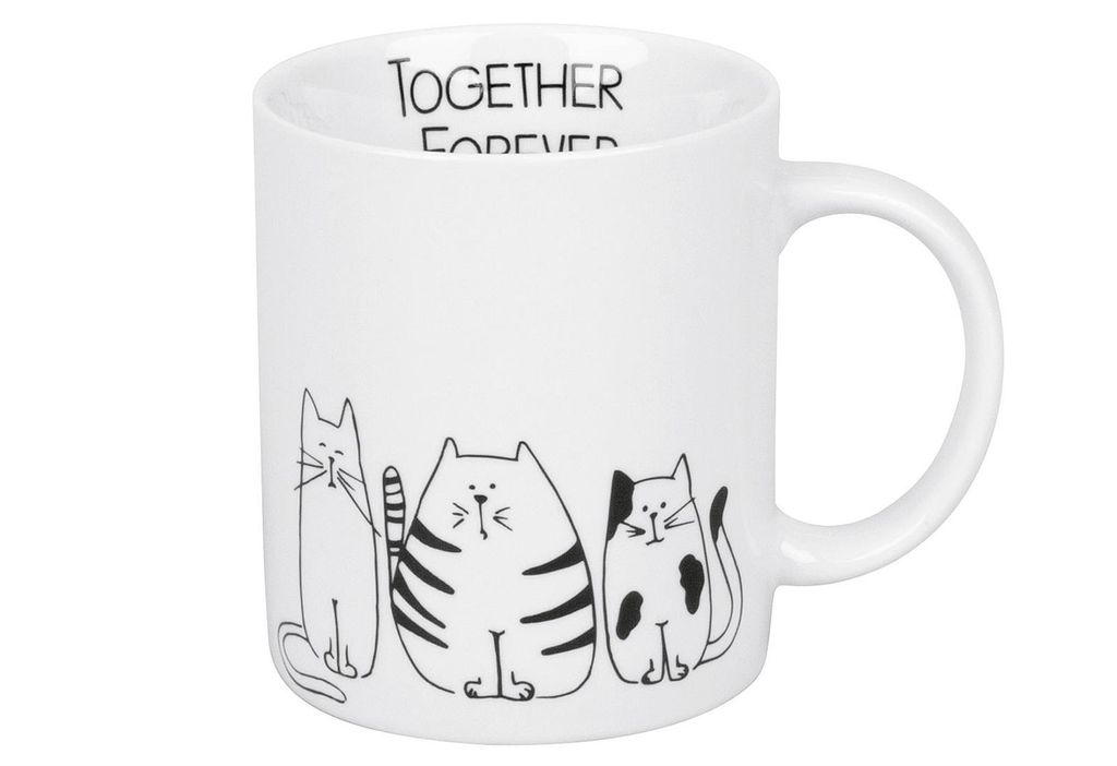 Könitz Funny Cats Becher, Tasse, Kaffeetasse, Porzellan, Katzen, Weiß, 300 ml, 11 1 002 2075