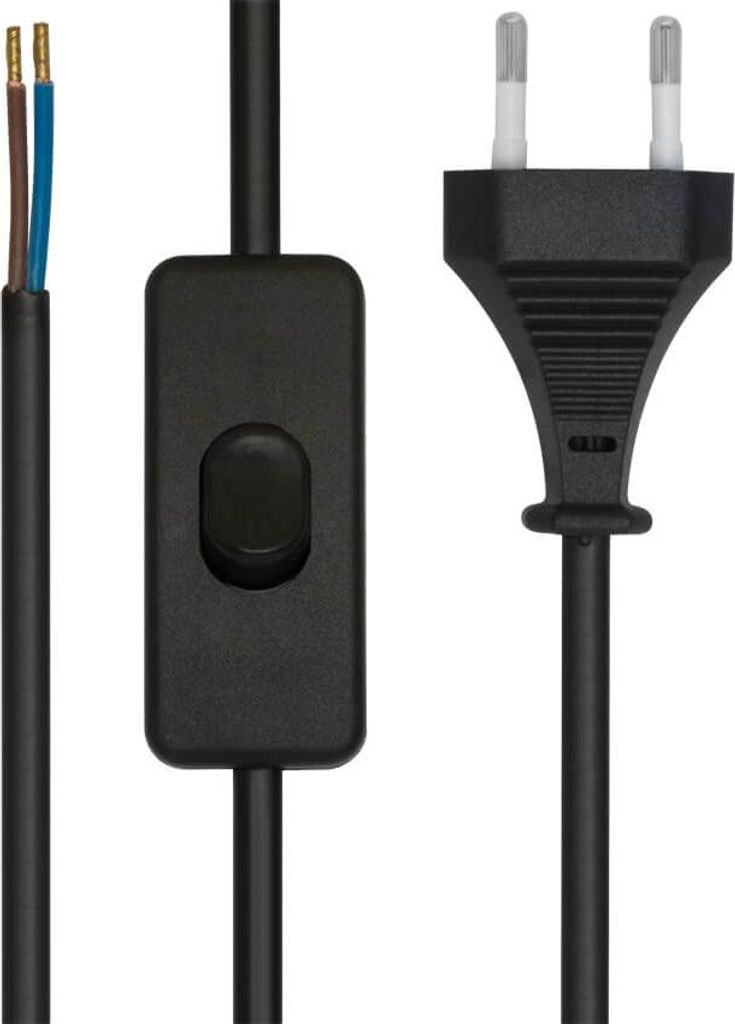Netzkabel mit Eurostecker und Schalter - 2m, H03 VVH2-F 2×0,75mm², schwarz